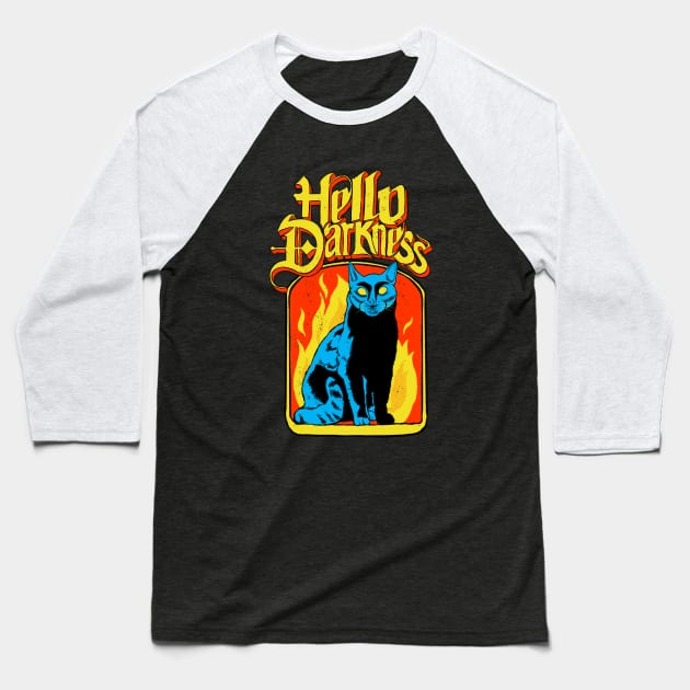 Hello Darkness - Black Cat Baseball T-Shirt by rjartworks